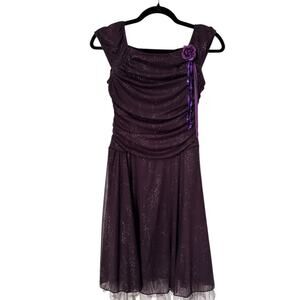 Disorderly Kids Girls Dress Size 8 Plum Purple Cap Sleeves Lined Glitter Tulle